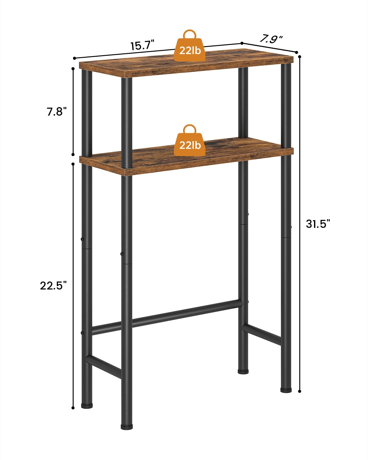 Asgolion Narrow Console Table, 15.7" Small Entryway Table, 2-Tier