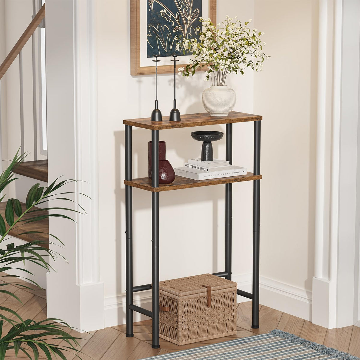 Asgolion Narrow Console Table, 15.7" Small Entryway Table, 2-Tier