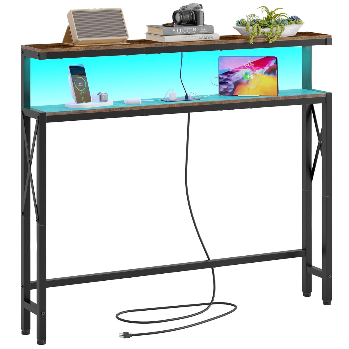 FAVOOSTY 46.8" Narrow Console Table, Behind Sofa Couch Table, Rustic Brown