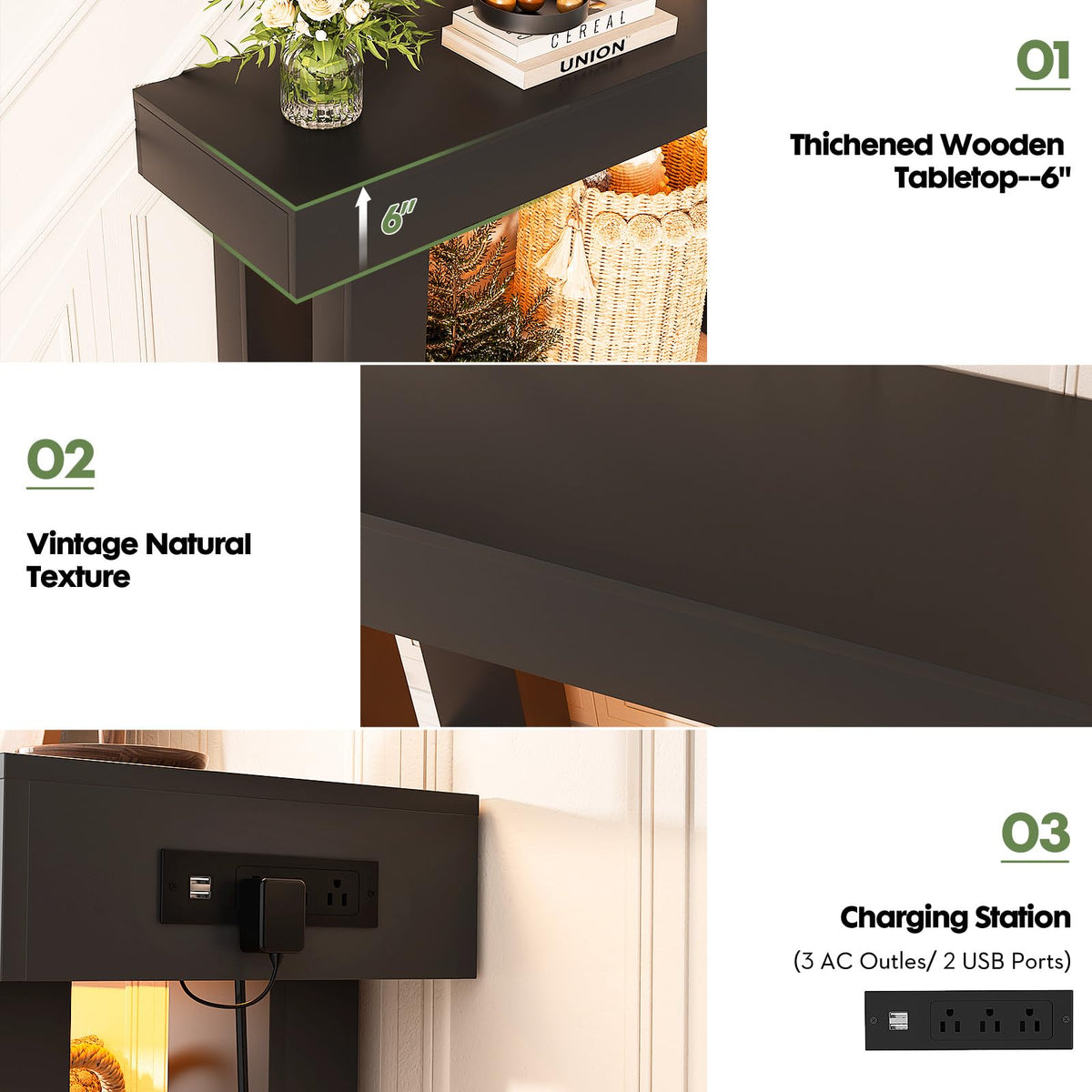 Unikito 32" Entry Table with Sensor Light & AC Outlets with USB-C Ports
