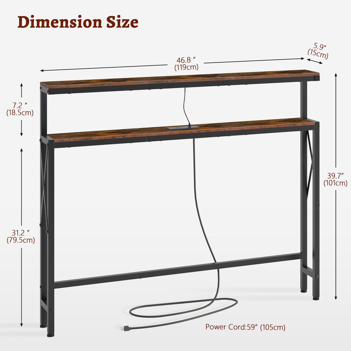 FAVOOSTY 46.8" Narrow Console Table, Behind Sofa Couch Table, Rustic Brown
