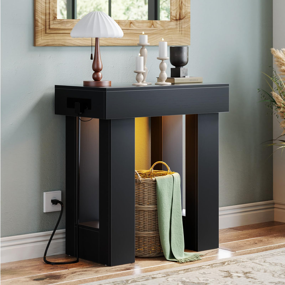 Unikito 32" Entry Table with Sensor Light & AC Outlets with USB-C Ports