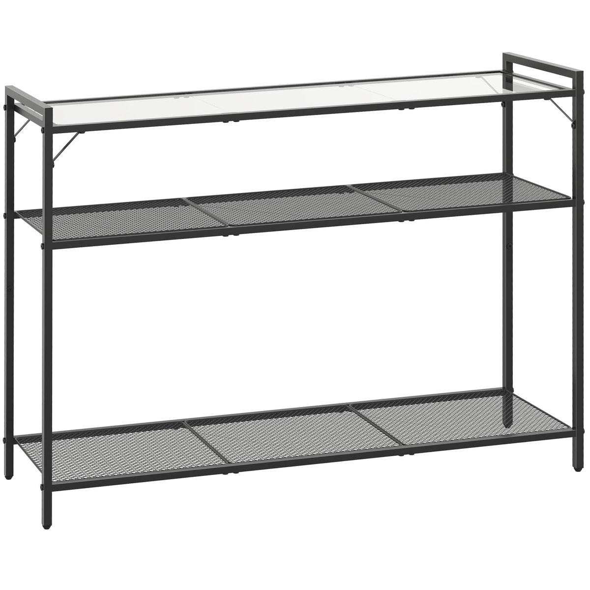 Livofloral 40.6" Narrow Console Table with 3 Storage Shelves, Hallway Table for Entryway, Tempered Glass Console Table, Modern Console Table, Sturdy Sofa Table Behind Couch, Easy Assembly, Black