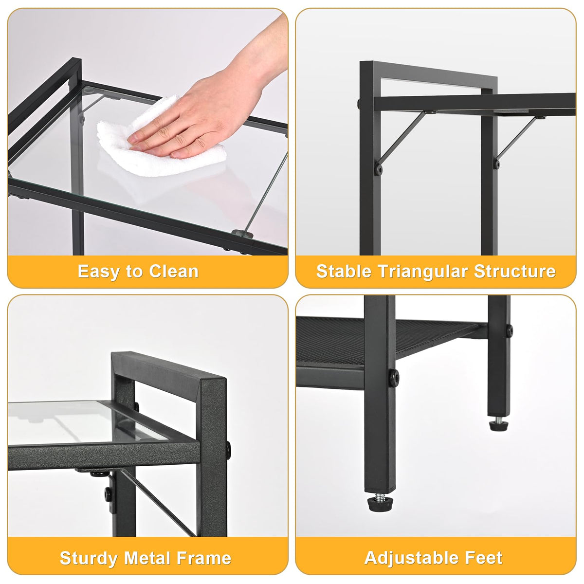 Livofloral 40.6" Narrow Console Table with 3 Storage Shelves, Hallway Table for Entryway, Tempered Glass Console Table, Modern Console Table, Sturdy Sofa Table Behind Couch, Easy Assembly, Black