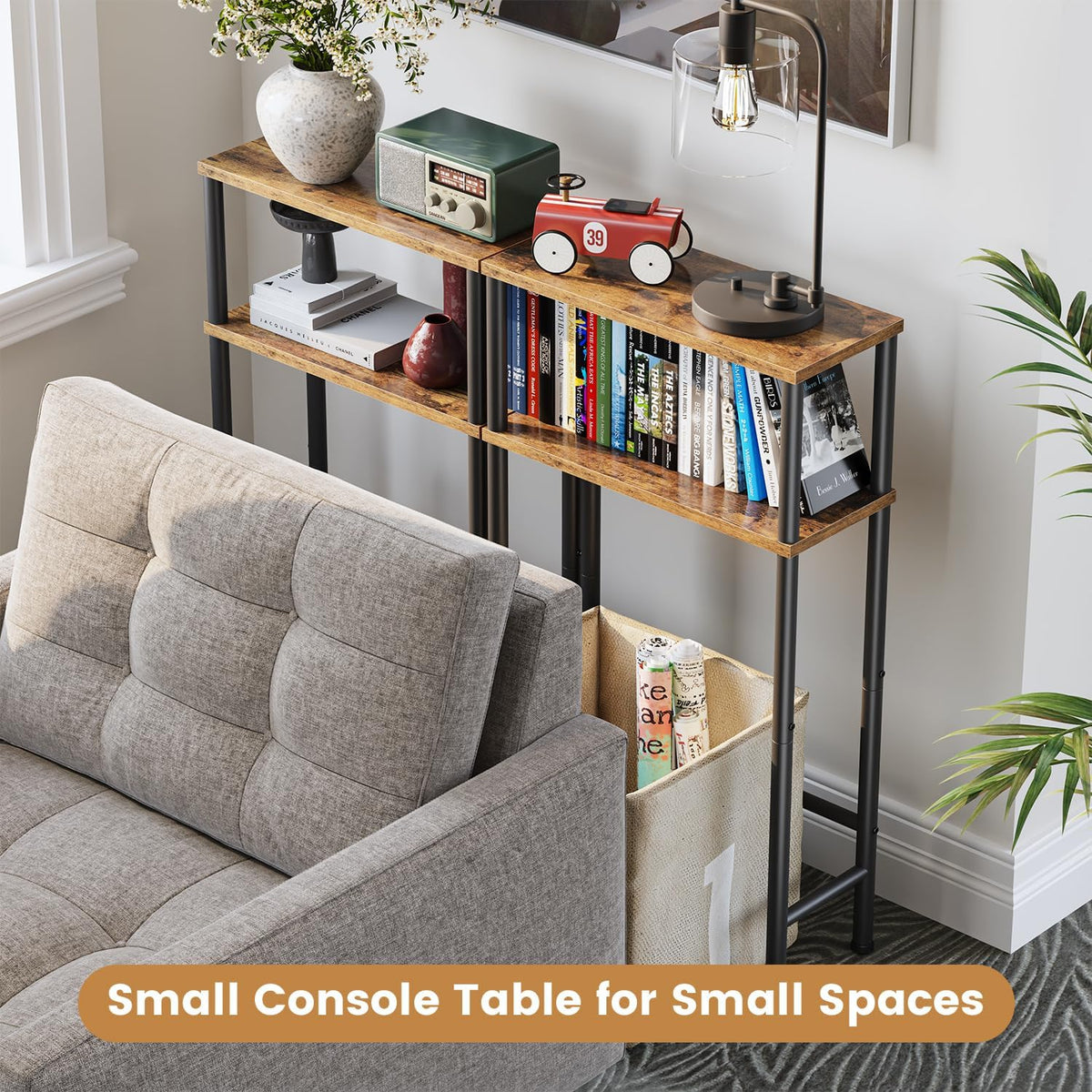 Asgolion Narrow Console Table, 15.7" Small Entryway Table, 2-Tier