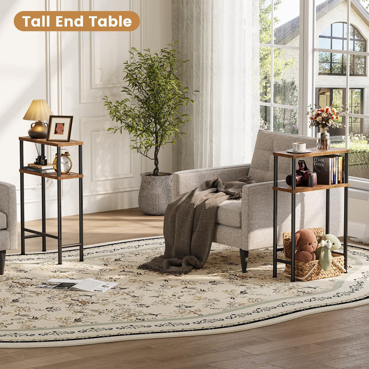 Asgolion Narrow Console Table, 15.7" Small Entryway Table, 2-Tier