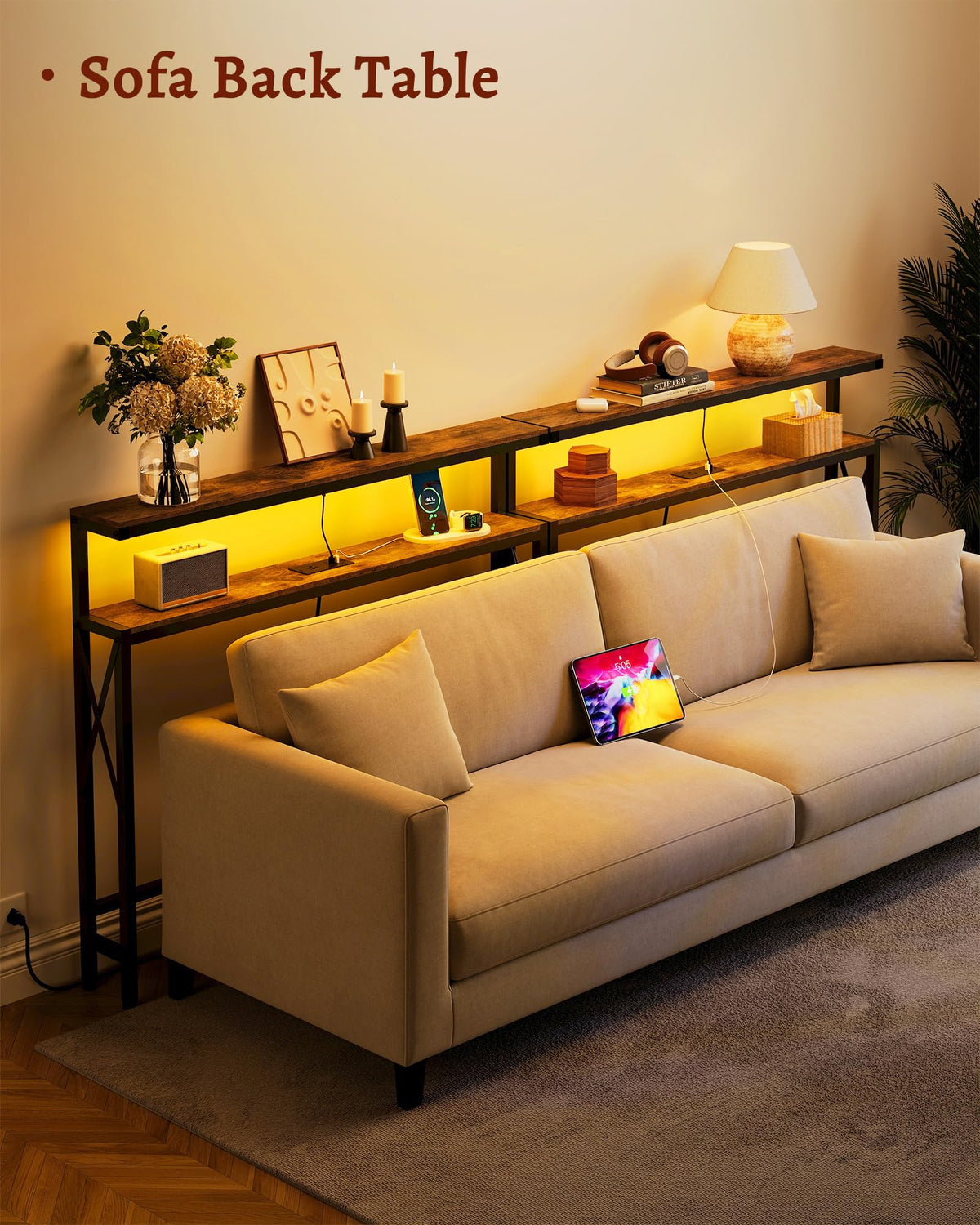 FAVOOSTY 46.8" Narrow Console Table, Behind Sofa Couch Table, Rustic Brown