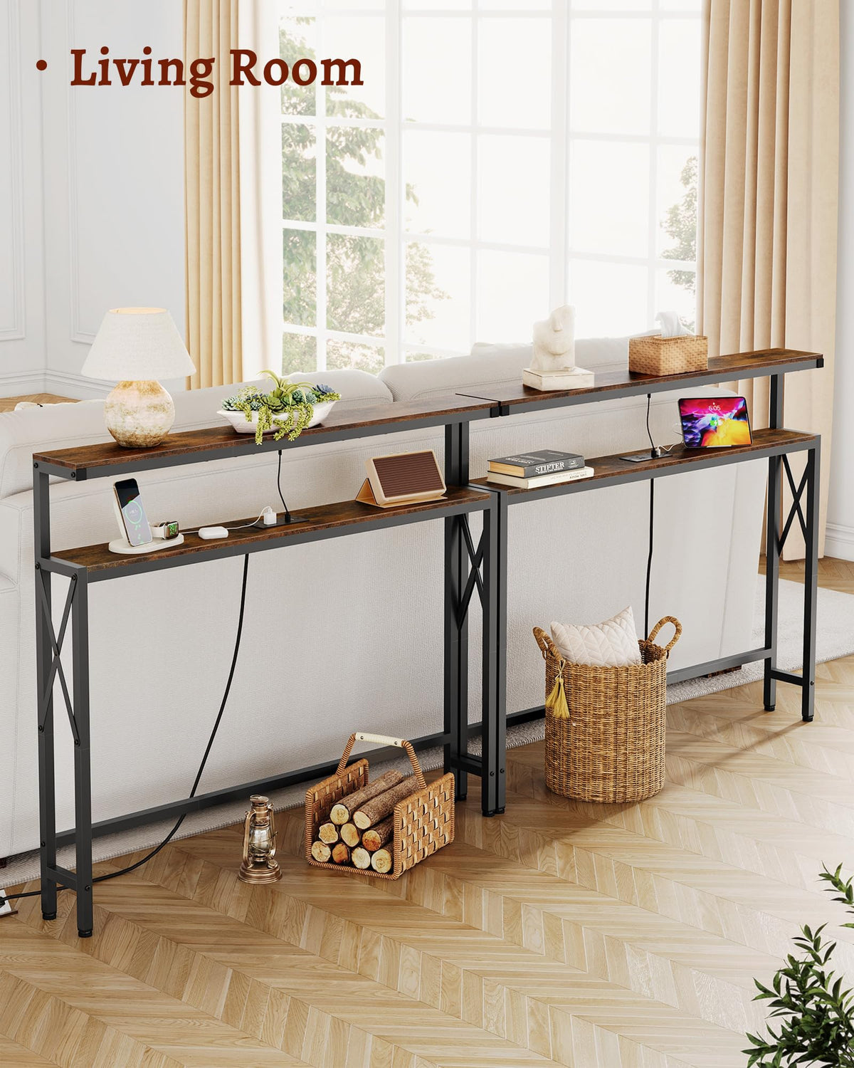 FAVOOSTY 46.8" Narrow Console Table, Behind Sofa Couch Table, Rustic Brown