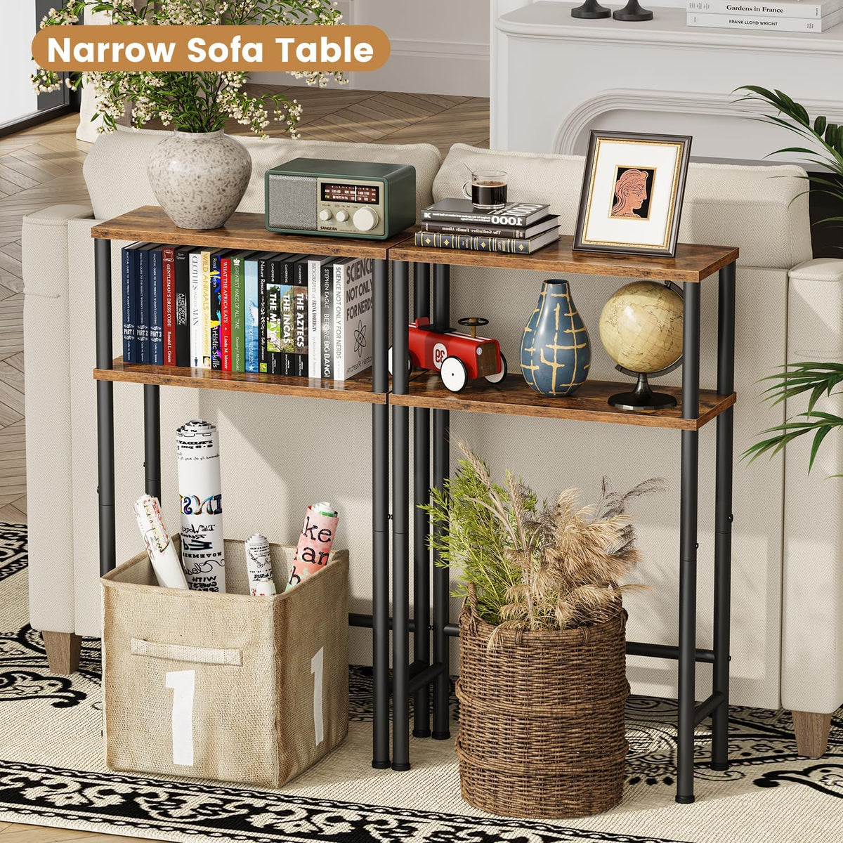 Asgolion Narrow Console Table, 15.7" Small Entryway Table, 2-Tier